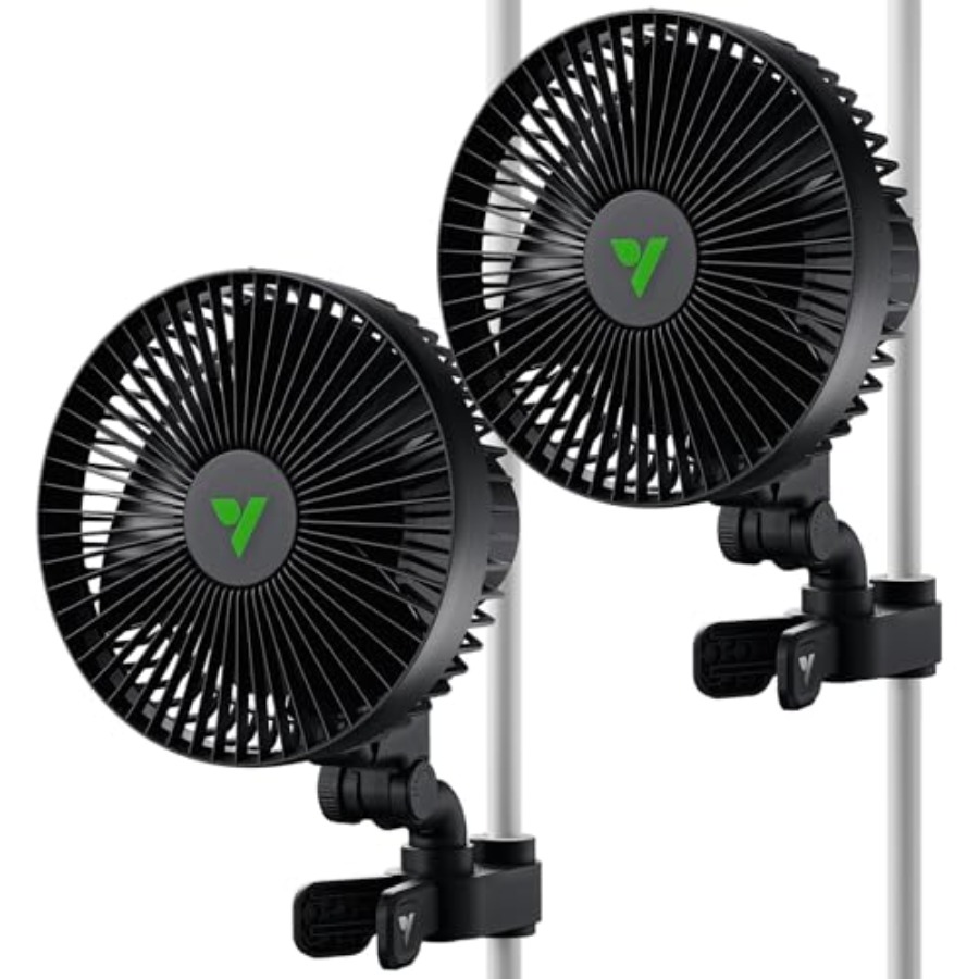 Oscillating Fan Clip - 水耕栽培用換気クリップファン、アルミ合金製、黒色、自動首振り機能付き、安全な滑り止めクランプと低騒音強力送風