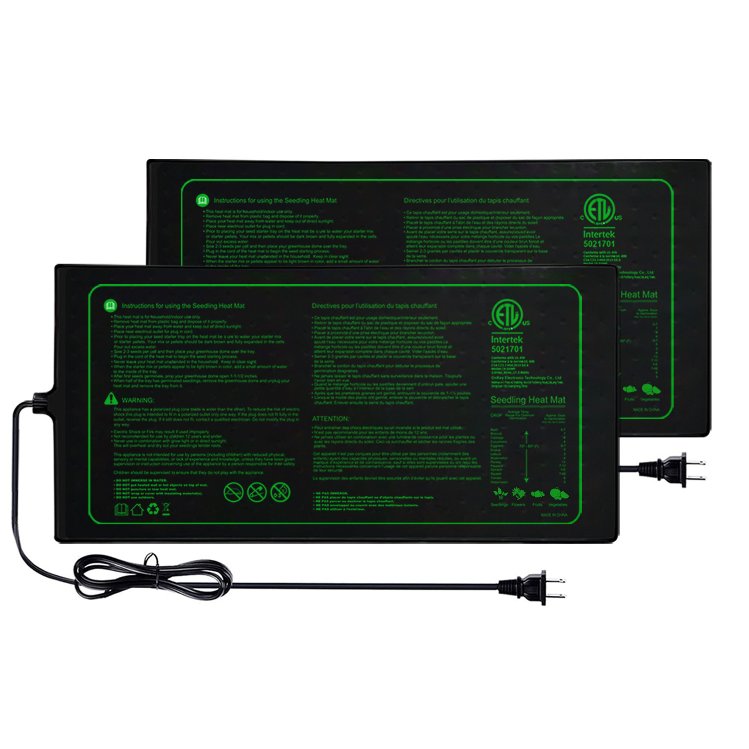 Seedling Heat Pad - 2枚組 20x10インチ 苗床ヒートマット 防水 植物育成ヒートパッド 発芽