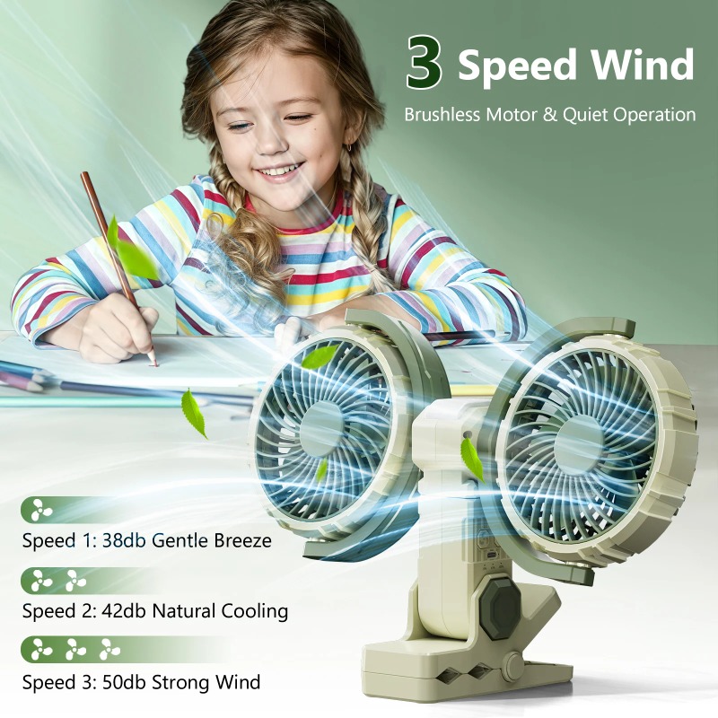 デュアルヘッドクリップファン、360度回転 °   回転式U - Oscillating Fan Clip のレビューと価格