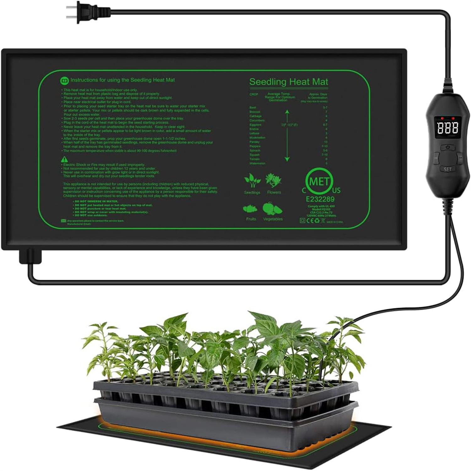 苗用ヒートマット デジタルサーモスタット付き 室内植物発芽加 - Seedling Heat Pad のレビューと価格