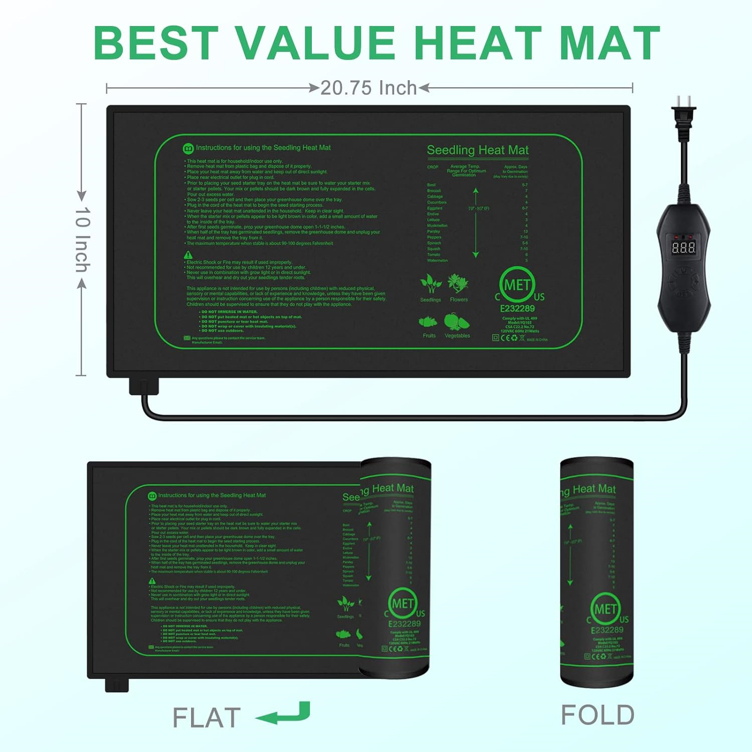 苗用ヒートマット デジタルサーモスタット付き 室内植物発芽加 - Seedling Heat Pad のレビューと価格