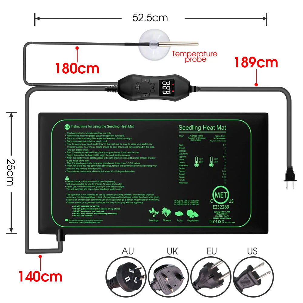 50 ワット EU-US/英国/AU 調節可能なサーモスタッ - Seedling Heat Pad のレビューと価格